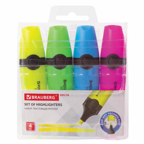 Набор текстовыделителей Brauberg Delta 1-5 мм 4 цвета 151727 цена за 3 шт , 